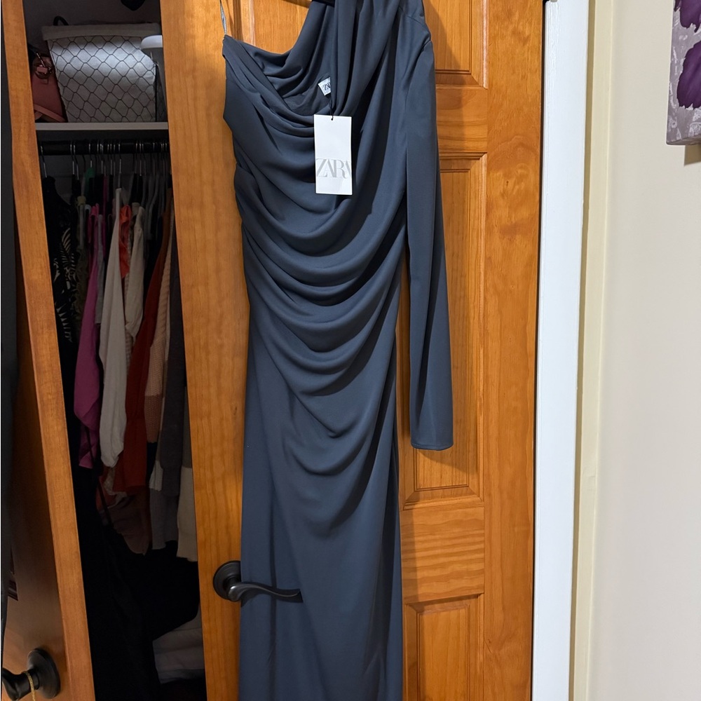 NWT Zara Gray Draped Women's Dress